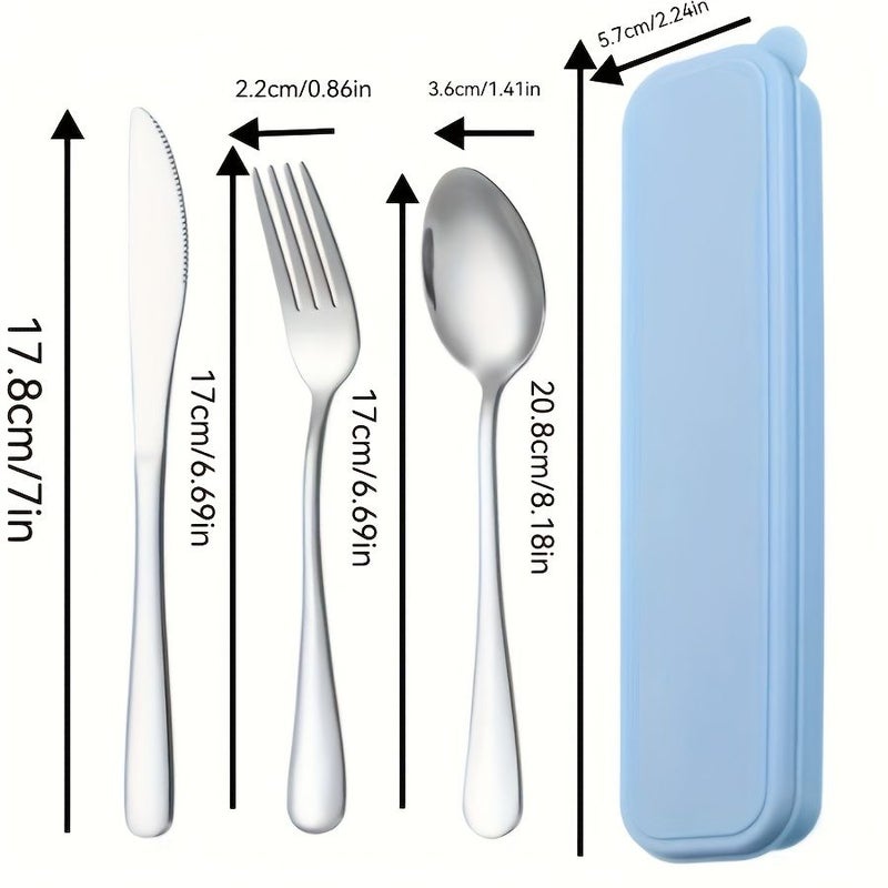 Green Portable 4 Piece Stainless Steel Cutlery Set With Case - Image 3