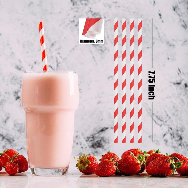 ALINK 100 Red Straws, Red and White Striped Paper Straws, Biodegradable Disposable Straws for Christmas, Brithday, Bridal Shower, New Year, Party Decoration Supplies - Image 2