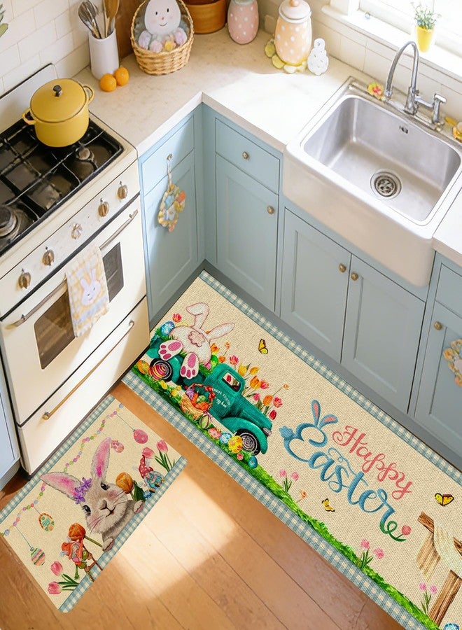 EUVBOKW Happy Easter Kitchen Rugs Set of 2 Spring Cute Rabbits Anti-Slip Kitchen Mats Anti-Slip with Rubber Backing Floor Mat for Easter Party Home Decorations 17x29 and 17x47 Inch - Image 3