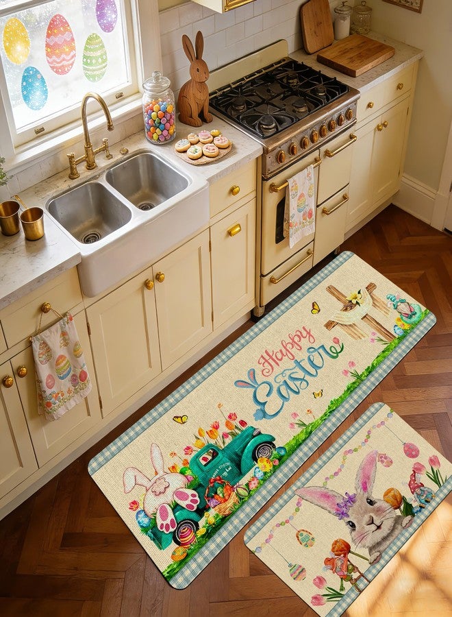 EUVBOKW Happy Easter Kitchen Rugs Set of 2 Spring Cute Rabbits Anti-Slip Kitchen Mats Anti-Slip with Rubber Backing Floor Mat for Easter Party Home Decorations 17x29 and 17x47 Inch - Image 4