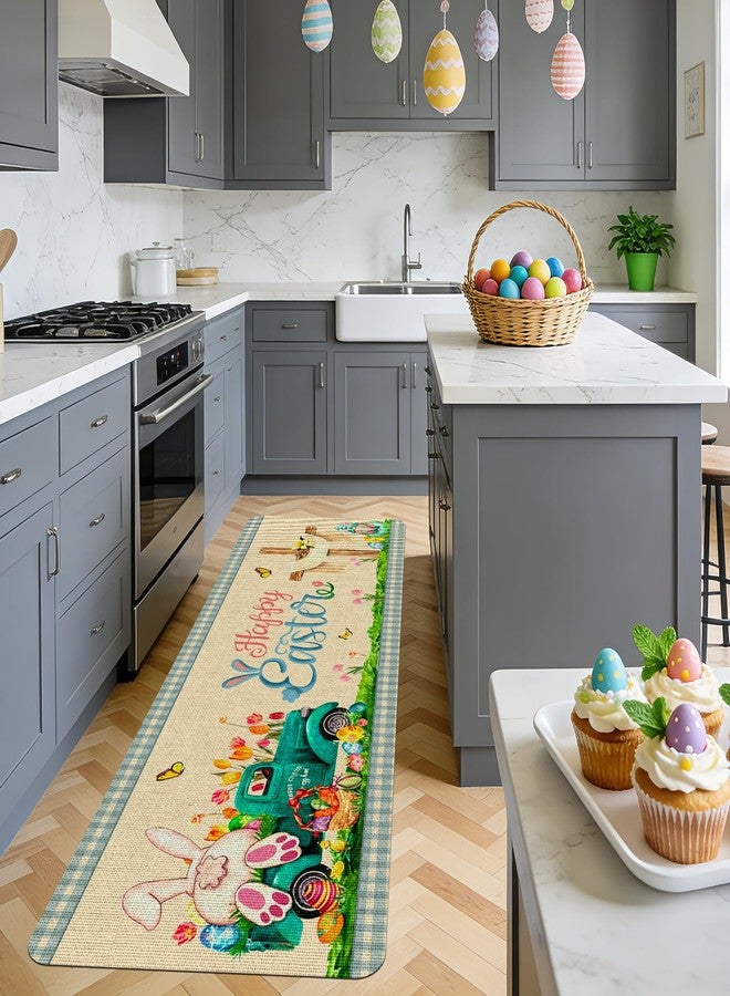 EUVBOKW Happy Easter Kitchen Rugs Set of 2 Spring Cute Rabbits Anti-Slip Kitchen Mats Anti-Slip with Rubber Backing Floor Mat for Easter Party Home Decorations 17x29 and 17x47 Inch - Image 5