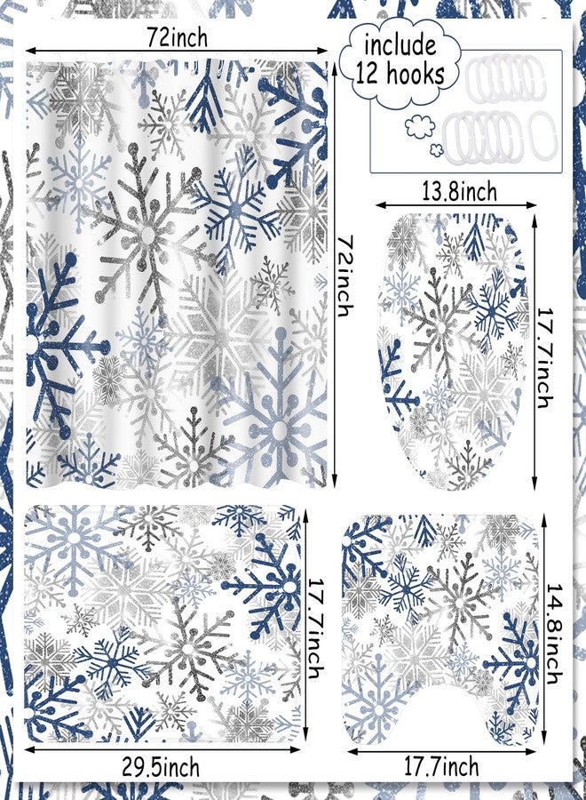 Rtteri 4 Pcs Christmas Shower Curtain Set with Non Slip Rug Toilet Lid Cover Bath Mat Christmas Bathroom Sets with 12 Pcs Hooks for Xmas Holiday Bathroom Decor, 72 x 72 Inch(Vivid Snowflake) - Image 2