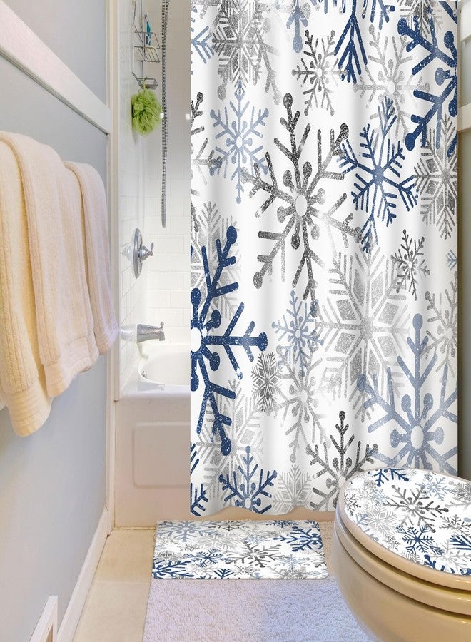 Rtteri 4 Pcs Christmas Shower Curtain Set with Non Slip Rug Toilet Lid Cover Bath Mat Christmas Bathroom Sets with 12 Pcs Hooks for Xmas Holiday Bathroom Decor, 72 x 72 Inch(Vivid Snowflake) - Image 3