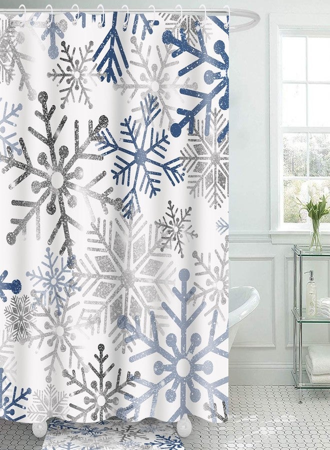 Rtteri 4 Pcs Christmas Shower Curtain Set with Non Slip Rug Toilet Lid Cover Bath Mat Christmas Bathroom Sets with 12 Pcs Hooks for Xmas Holiday Bathroom Decor, 72 x 72 Inch(Vivid Snowflake) - Image 4