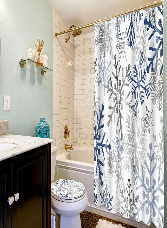 Rtteri 4 Pcs Christmas Shower Curtain Set with Non Slip Rug Toilet Lid Cover Bath Mat Christmas Bathroom Sets with 12 Pcs Hooks for Xmas Holiday Bathroom Decor, 72 x 72 Inch(Vivid Snowflake) - Image 5