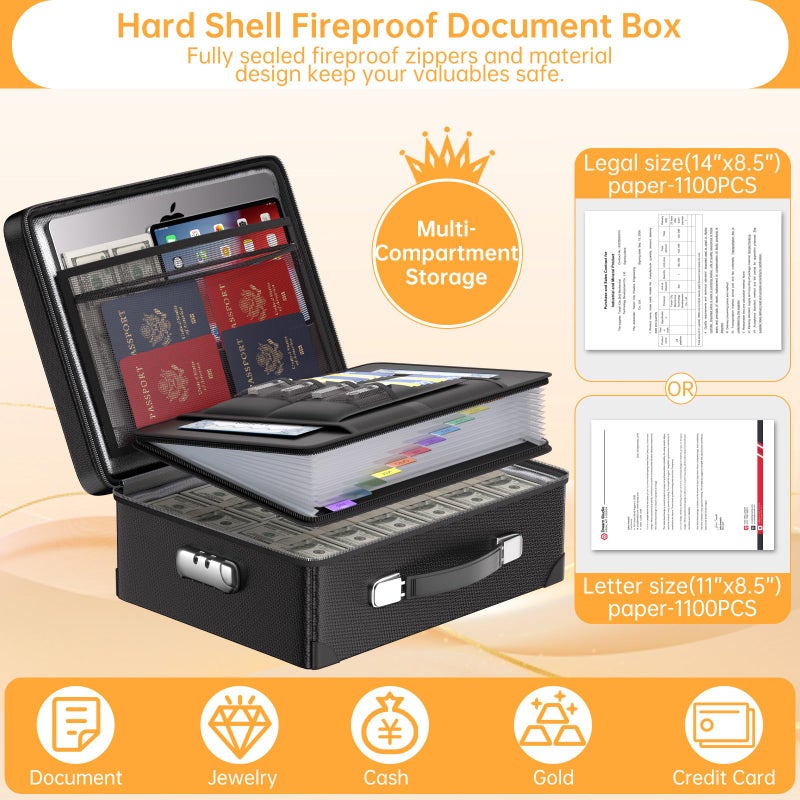 DocSafe 6400Â°F Fireproof Document Box with Lock,Heat Insulated Fireproof Water Resistant 10 Layers Hard Case Safe Box with Zipperï¼†Multi Pockets,Protects Personal Items,Documents,Laptop,Passport,Black - Image 5