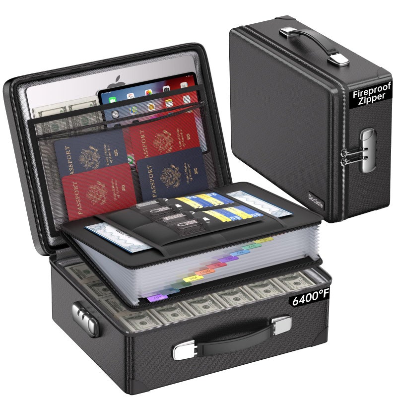 DocSafe 6400Â°F Fireproof Document Box with Lock,Heat Insulated Fireproof Water Resistant 10 Layers Hard Case Safe Box with Zipperï¼†Multi Pockets,Protects Personal Items,Documents,Laptop,Passport,Black - Image 1