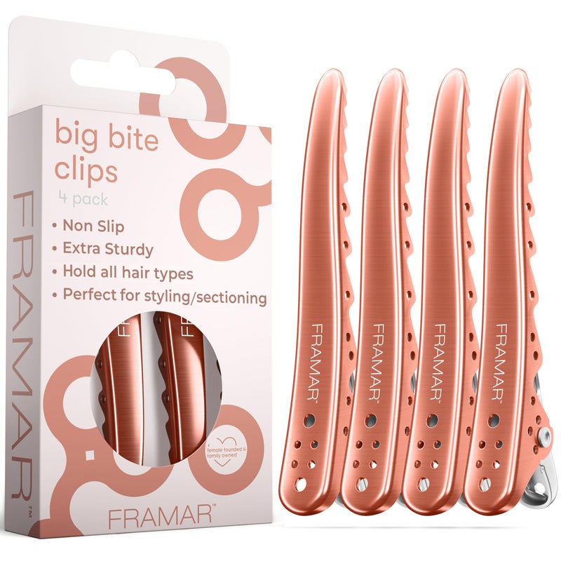 Framar Pink Hair Clips For Styling â€“ Professional Metal Hair Clips For Women Styling, Metal Clips For Hair, Hair Styling Clips, Extra Strong With No Slip - 4 Pack Rose Gold - Image 1