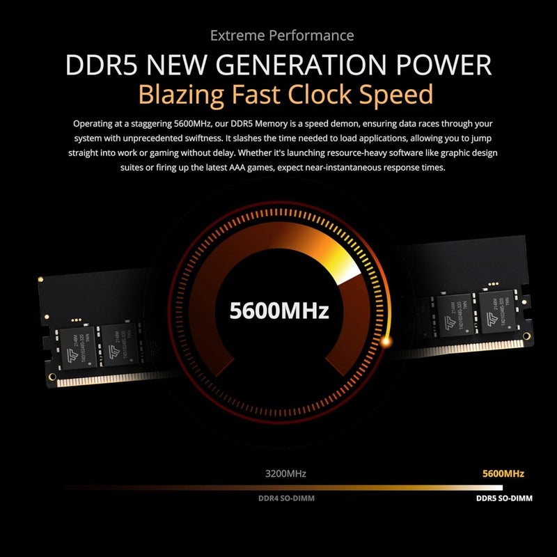 ذاكرة عرض سطح المكتب DDR5 5600 ميجاهرتز PC5-44800 UDIMM، ترقية ذاكرة الوصول العشوائي غير المقتصة بجهد 1.1 فولت وCL46، 1 رأس × 8، طبقة واحدة، 288 دبوس - Image 3