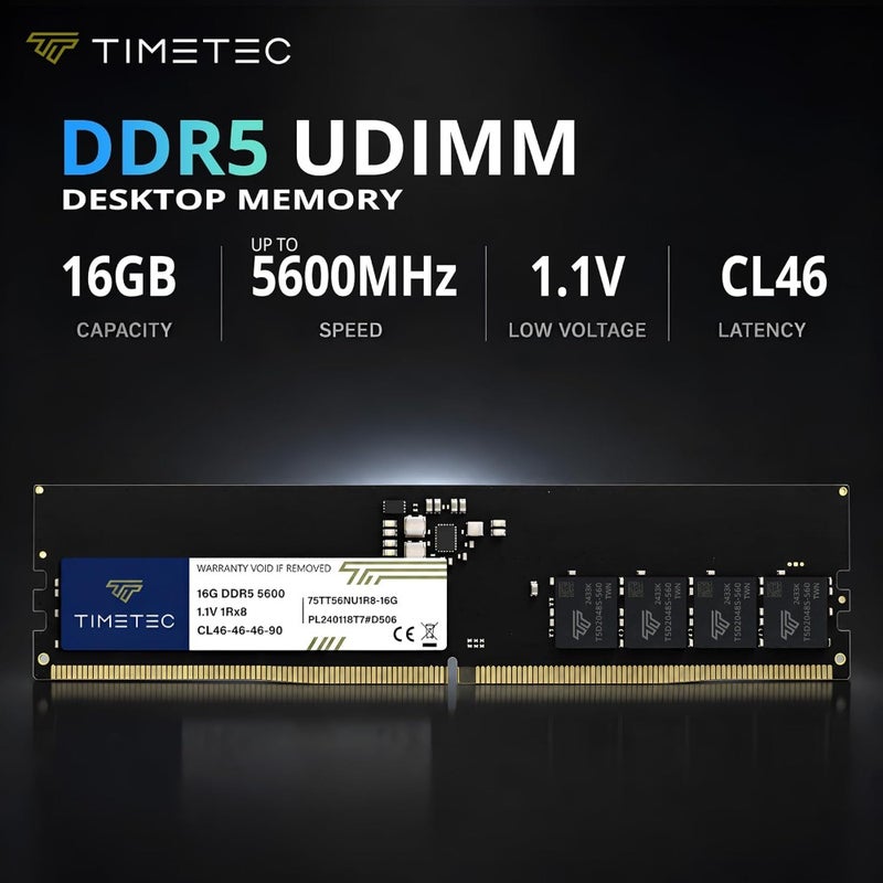 ذاكرة عرض سطح المكتب DDR5 5600 ميجاهرتز PC5-44800 UDIMM، ترقية ذاكرة الوصول العشوائي غير المقتصة بجهد 1.1 فولت وCL46، 1 رأس × 8، طبقة واحدة، 288 دبوس - Image 2