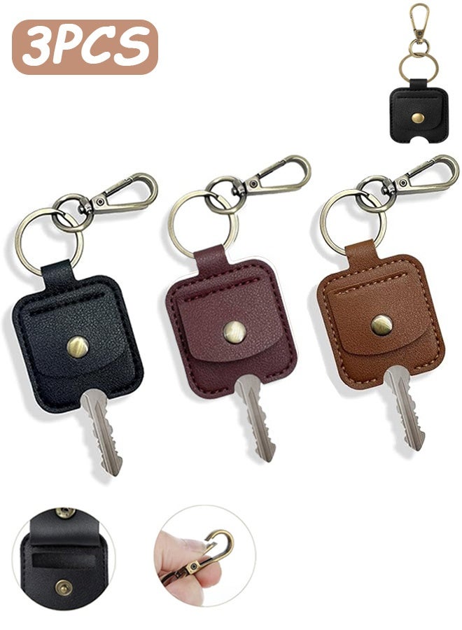إم إكس إن 3 قطعة غطاء مفتاح السيارة الجلدي خمر حلقة مكسورة استبدال بولي Keychain حامي ، أنيق حامل مفتاح السيارات يغطي للنساء الرجال - Image 1