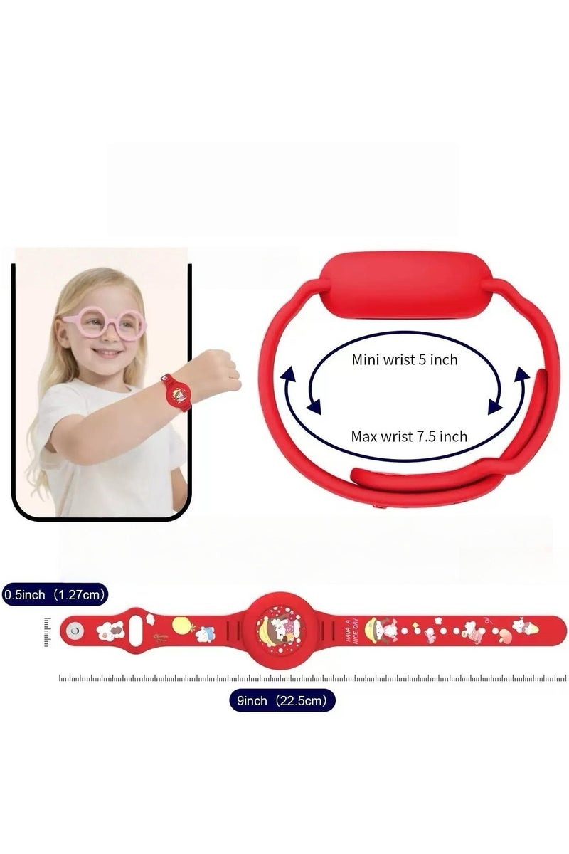 Children's airtag bracelet, waterproof cute cartoon air tag holder, hidden Airtag wristband accessories for soft silicone full coverage (red) - Image 2