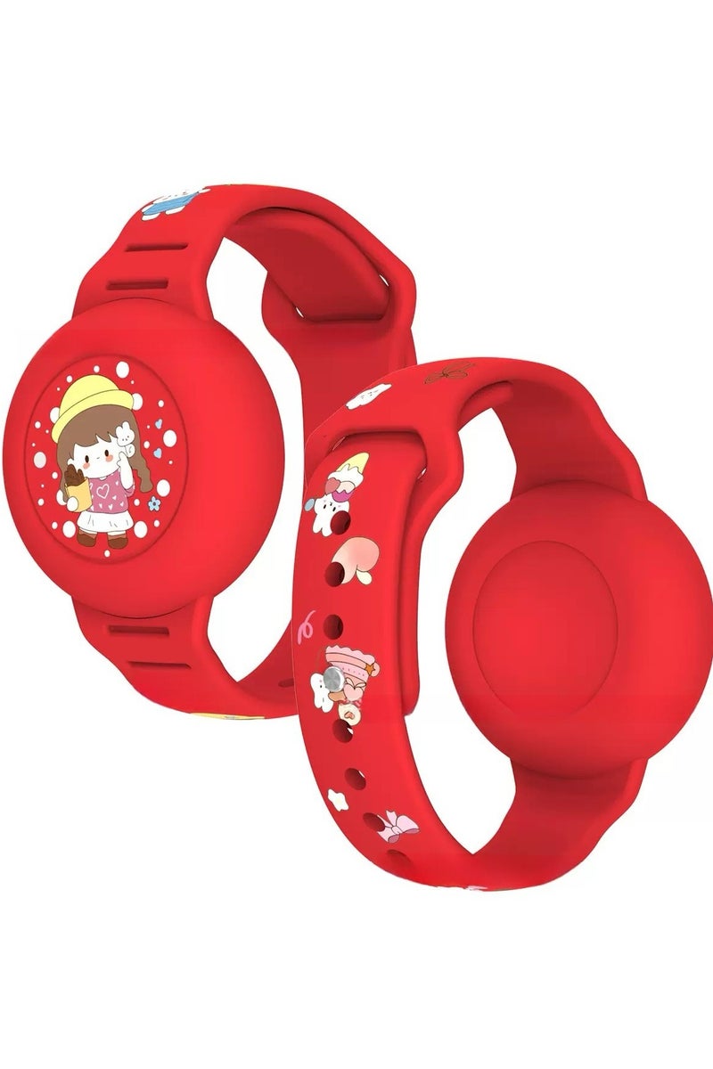 Children's airtag bracelet, waterproof cute cartoon air tag holder, hidden Airtag wristband accessories for soft silicone full coverage (red) - Image 1