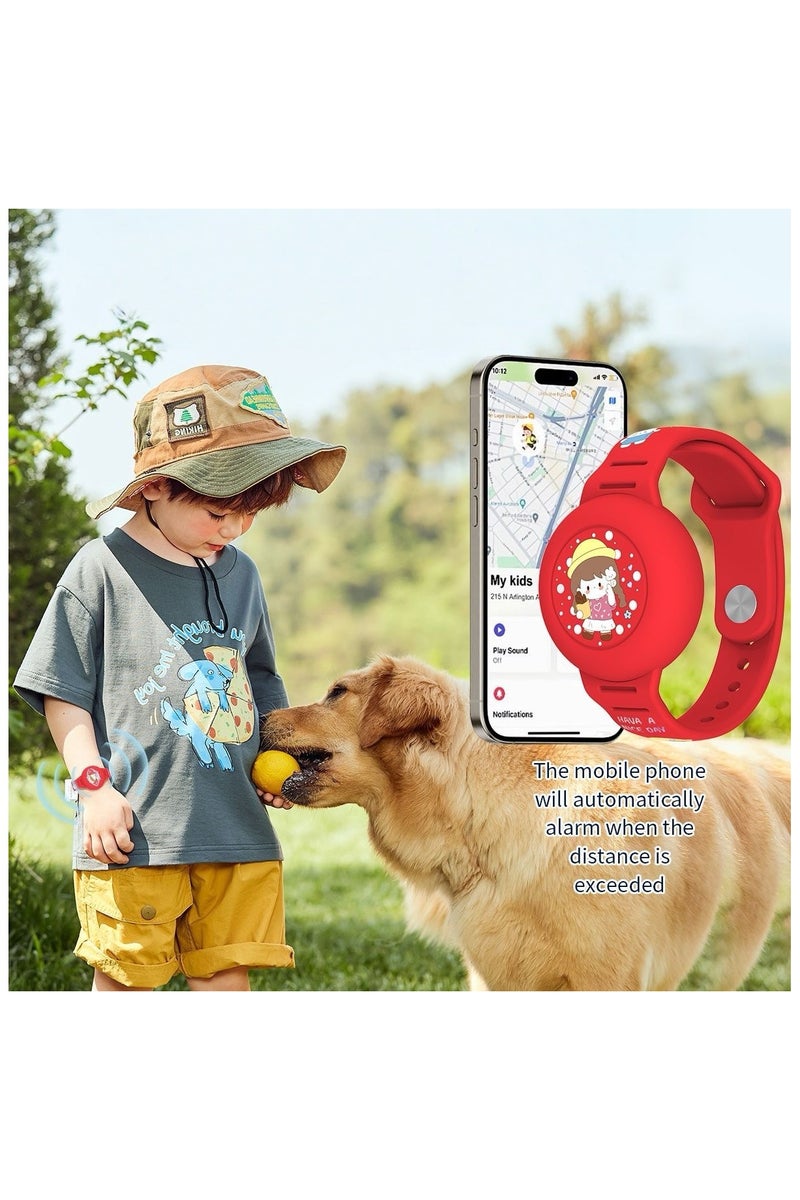 Children's airtag bracelet, waterproof cute cartoon air tag holder, hidden Airtag wristband accessories for soft silicone full coverage (red) - Image 3