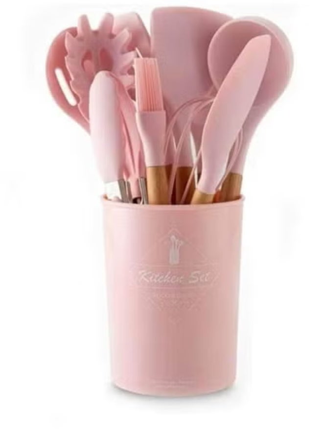 جاجيك 12-Piece Silicone Cooking Utensil Set with Wooden Handles – Heat-Resistant BPA-Free Kitchen Tools, Non-Stick Safe & Dishwasher Safe Spatula, Spoon, Turner, Ladle & Baking Utensils - Image 1