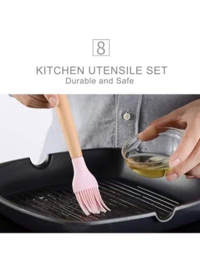 جاجيك 12-Piece Silicone Cooking Utensil Set with Wooden Handles – Heat-Resistant BPA-Free Kitchen Tools, Non-Stick Safe & Dishwasher Safe Spatula, Spoon, Turner, Ladle & Baking Utensils - Image 4