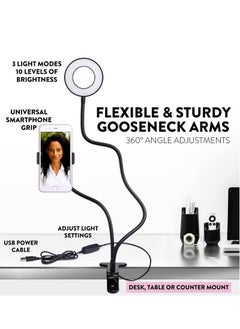 Generic Phone Holder With Selfie Ring Light Fill Flash Light Black  - Image 2
