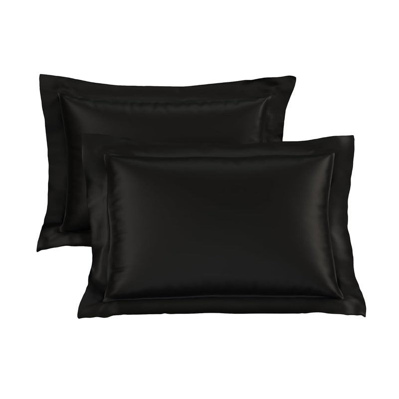 Stoa Paris Pillow Covers Set of 2 Pieces Satin Pillow Covers from Date Night Collection Home Living Room Quick Dry Gift for Couples Wedding Anniversaries Midnight Black - Image 2