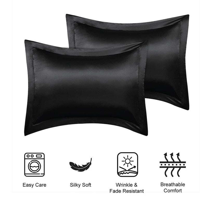 Stoa Paris Pillow Covers Set of 2 Pieces Satin Pillow Covers from Date Night Collection Home Living Room Quick Dry Gift for Couples Wedding Anniversaries Midnight Black - Image 3