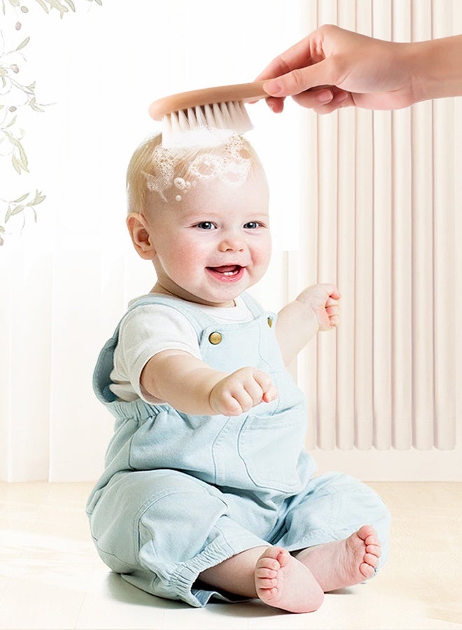 فرشاة شعر للأطفال 2 قطعة مع مقبض خشبي وطقم مشط للمولودين الجدد والأطفال الصغار | شعيرات ماعز ناعمة وطبيعية - Image 5