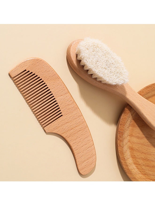 فرشاة شعر للأطفال 2 قطعة مع مقبض خشبي وطقم مشط للمولودين الجدد والأطفال الصغار | شعيرات ماعز ناعمة وطبيعية - Image 1