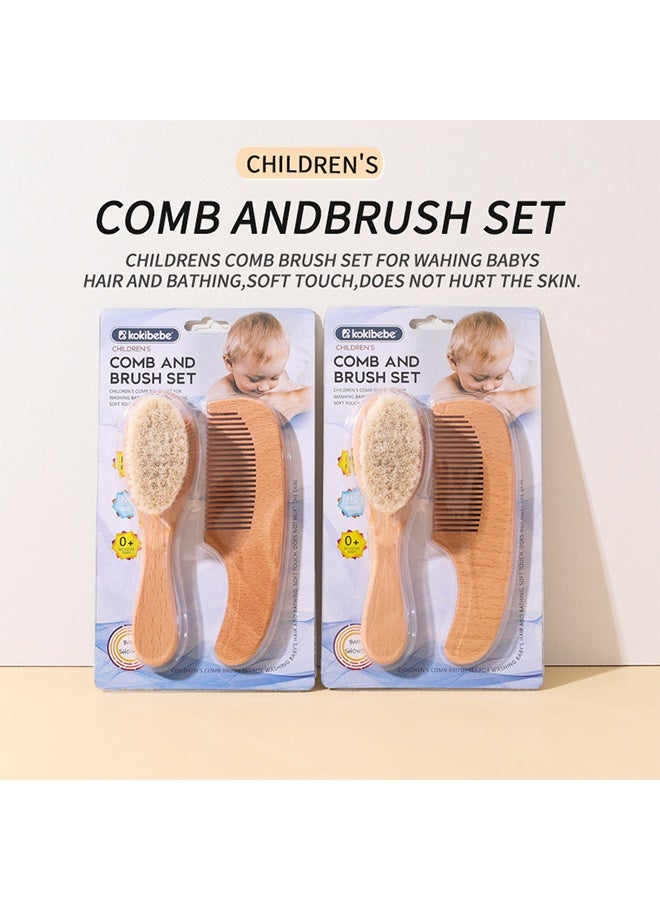 فرشاة شعر للأطفال 2 قطعة مع مقبض خشبي وطقم مشط للمولودين الجدد والأطفال الصغار | شعيرات ماعز ناعمة وطبيعية - Image 3