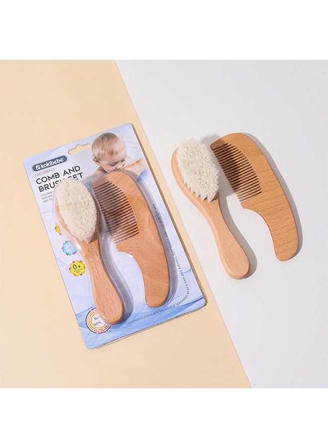 فرشاة شعر للأطفال 2 قطعة مع مقبض خشبي وطقم مشط للمولودين الجدد والأطفال الصغار | شعيرات ماعز ناعمة وطبيعية - Image 2