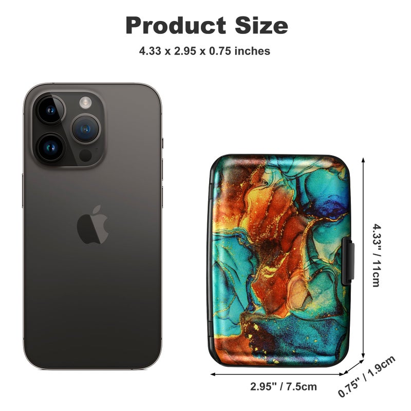 ELFISH Mini RFID Aluminum Wallet Credit Cards Holder Business Card Case Metal ID Case for Men Womenï¼ˆBlue Brown Marble - Image 4