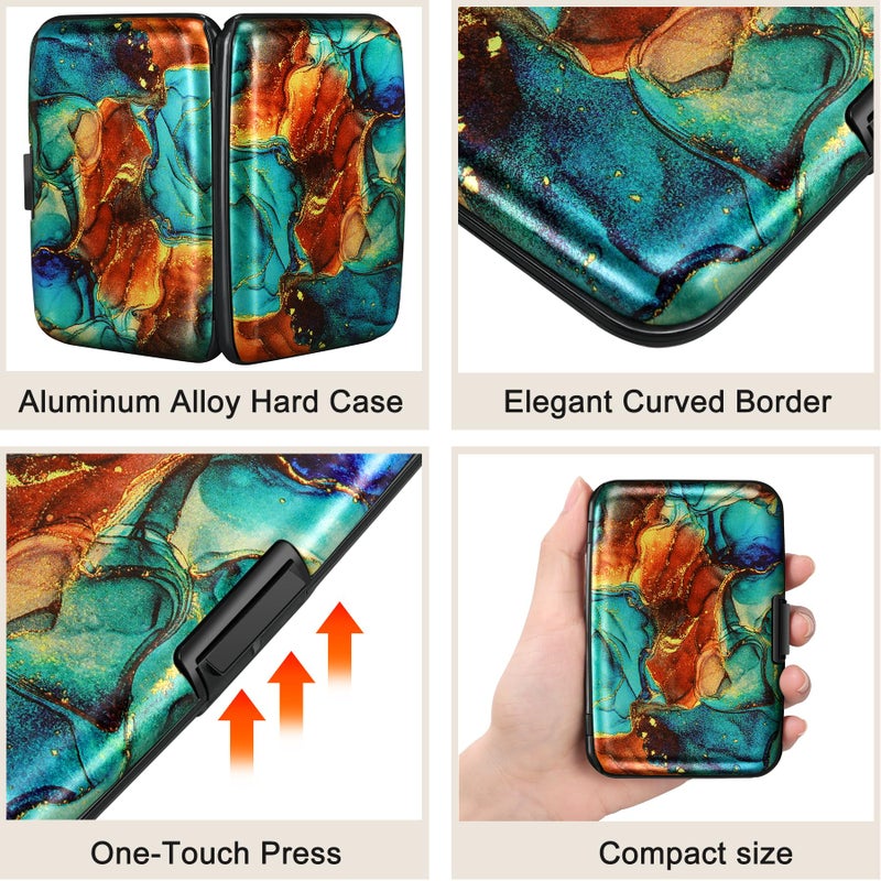 ELFISH Mini RFID Aluminum Wallet Credit Cards Holder Business Card Case Metal ID Case for Men Womenï¼ˆBlue Brown Marble - Image 3