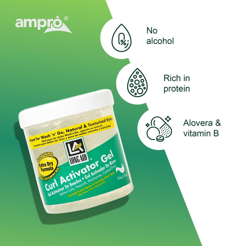 AmPro Long-Aid Activator Gel - Enriched with Aloe Vera, Protein, and Vitamin B Complex - Brings Essential Moisture to Strands - Defines Your Natural Curls - Extra Dry - 15 oz - Image 5