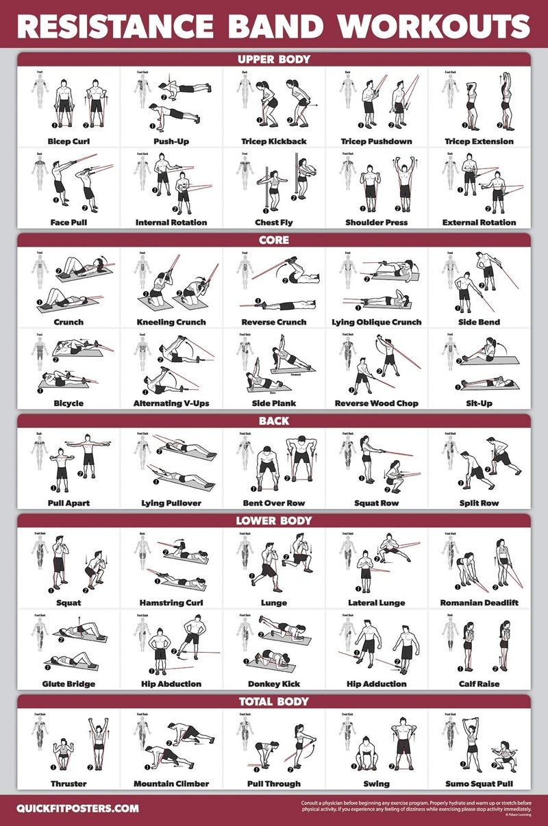 Palace Learning QUICKFIT Resistance Bands Workout Exercise Poster  Double Sided Laminated 18 x 24