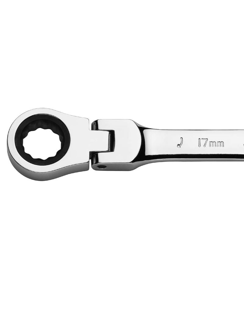 Jetech 17mm Flexible Head Ratchet Combination Wrench, Industrial Grade Flex Ratcheting Spanner, Heat-Treated Cr-V Alloy Steel, 12 Point Ratchet Box Ended and Open End Spanner, Flex-Head Gear Wrench - Image 3