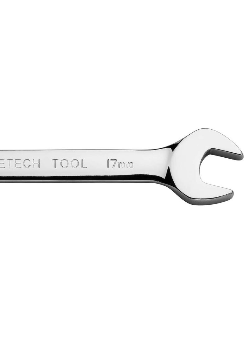 Jetech 17mm Flexible Head Ratchet Combination Wrench, Industrial Grade Flex Ratcheting Spanner, Heat-Treated Cr-V Alloy Steel, 12 Point Ratchet Box Ended and Open End Spanner, Flex-Head Gear Wrench - Image 4
