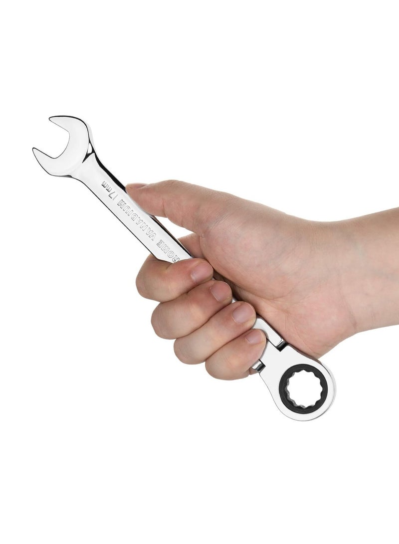 Jetech 17mm Flexible Head Ratchet Combination Wrench, Industrial Grade Flex Ratcheting Spanner, Heat-Treated Cr-V Alloy Steel, 12 Point Ratchet Box Ended and Open End Spanner, Flex-Head Gear Wrench - Image 5
