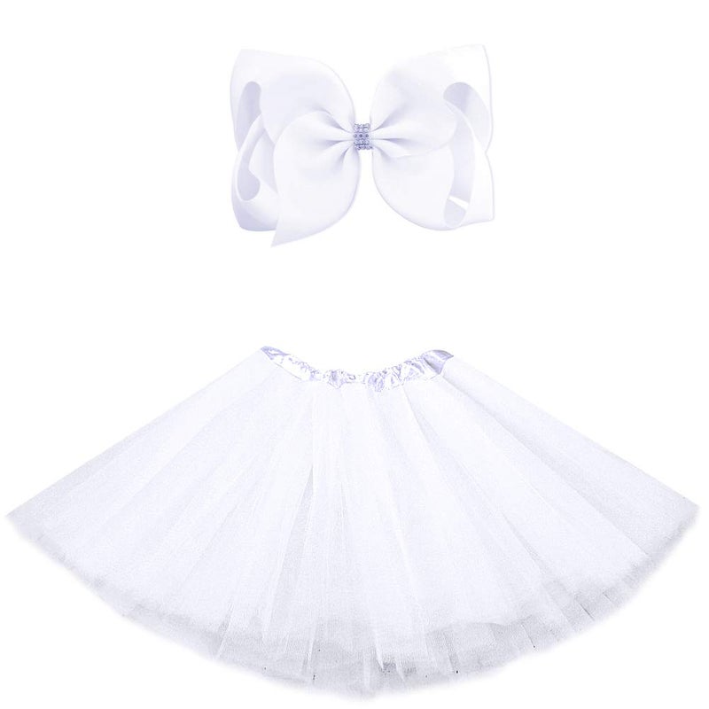 BGFKS 5 Layered Tulle Tutu Skirt for Girls with Hairbow, Ballet Dressing Up Kid Tutu Skirt (White, 2-8 Years Old) - Image 1