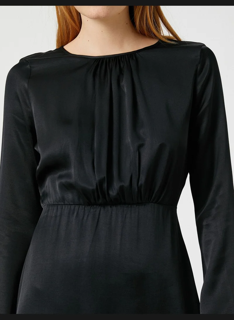 KOTON Silk Looking Long Dress Round Neck Long Sleeve