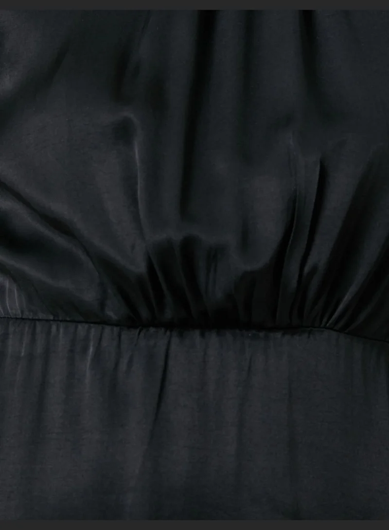 KOTON Silk Looking Long Dress Round Neck Long Sleeve