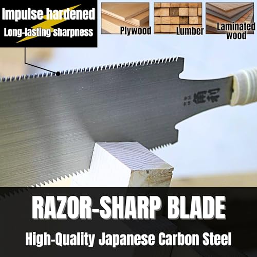 KAKURI Extra Large Japanese Pull Saw 10.5" for Woodworking - Ryoba Double Edge Hand Saw with Blade Cover for Rip & Crosscut - Heavy Duty Fixed Blade - Made in Japan - Image 3