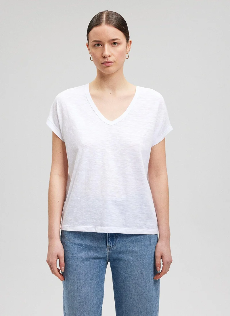MAVI V Neck White Basic T-Shirt