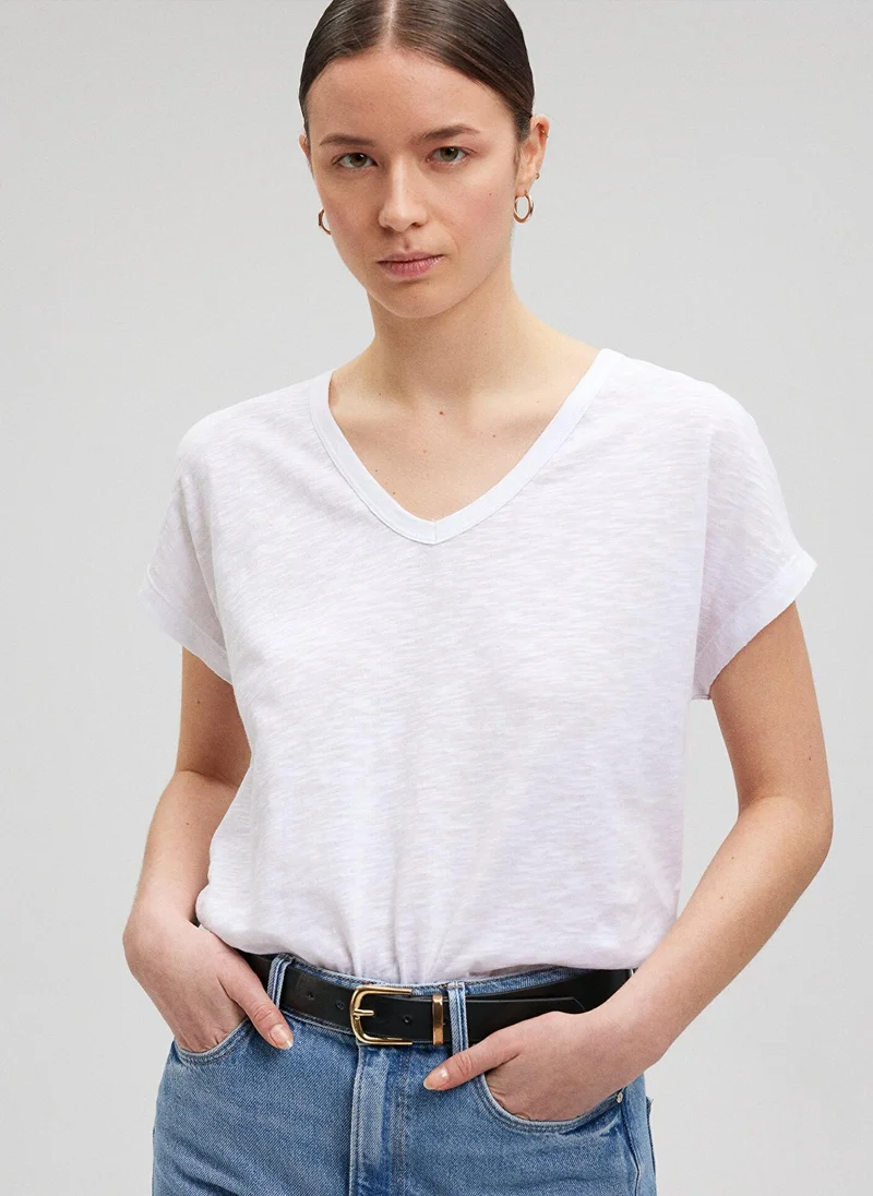 مافي V Neck White Basic T-Shirt