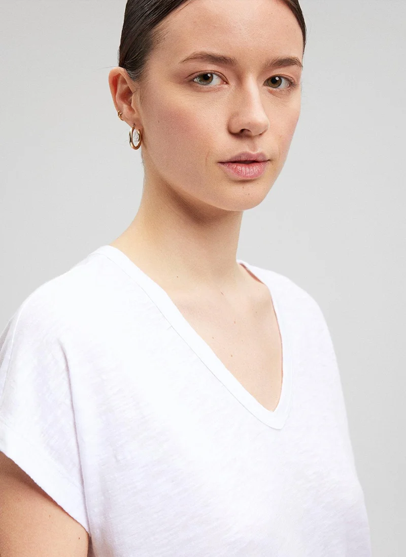 MAVI V Neck White Basic T-Shirt