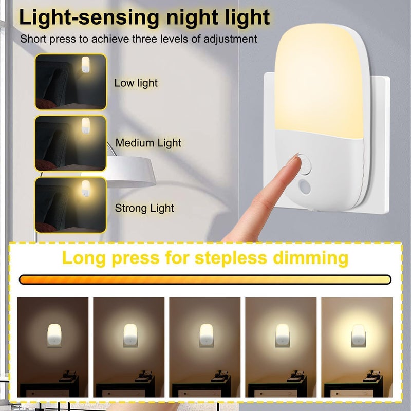 ANYOUI LED Night Light Plug-in, with Dusk to Dawn Sensor, Three Adjustable Brightness, Warm Yellow Soft Light, Suitable for Bedroom, Adults Kids Room Staircase Night Light, 0.5W, 1 Pack - Image 3