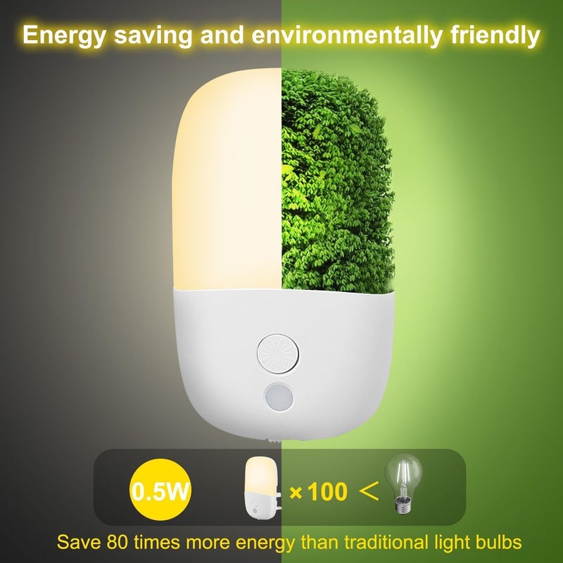 ANYOUI LED Night Light Plug-in, with Dusk to Dawn Sensor, Three Adjustable Brightness, Warm Yellow Soft Light, Suitable for Bedroom, Adults Kids Room Staircase Night Light, 0.5W, 1 Pack - Image 2