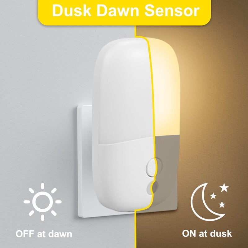ANYOUI LED Night Light Plug-in, with Dusk to Dawn Sensor, Three Adjustable Brightness, Warm Yellow Soft Light, Suitable for Bedroom, Adults Kids Room Staircase Night Light, 0.5W, 1 Pack - Image 4