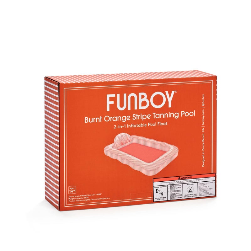 FUNBOY Tanning Pool Lounger Float Orange Stripe, XL 72" x 48" with Pillow and Large Cup Holder - Image 5
