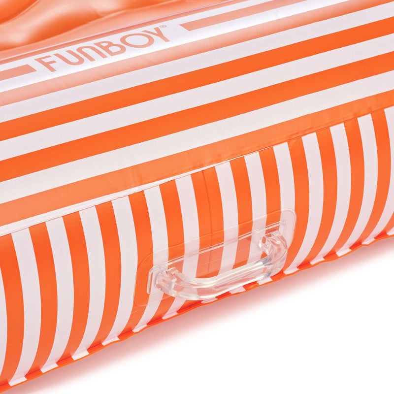 FUNBOY Tanning Pool Lounger Float Orange Stripe, XL 72" x 48" with Pillow and Large Cup Holder - Image 3