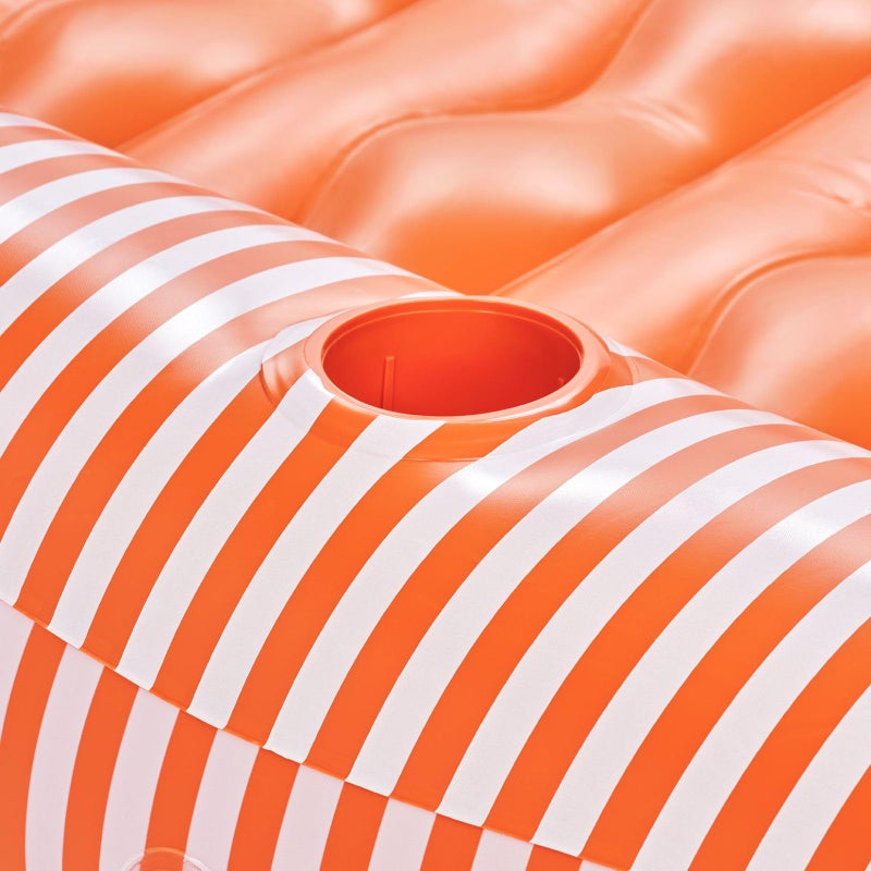 FUNBOY Tanning Pool Lounger Float Orange Stripe, XL 72" x 48" with Pillow and Large Cup Holder - Image 4