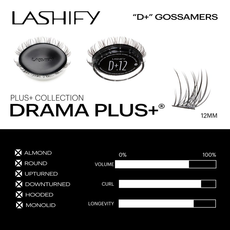 Lashify Drama Plus+ 12mm Gossamer Eyelash Extensions Refill in Black, Easy DIY False Lashes for the Most Delicate, Natural and Long Lasting Look - Image 3
