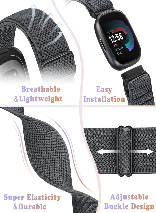 Bcuckood Compatible with Fitbit Versa 4/Versa 3/Fitbit Sense 2/Sense Band Women Men, 5 Pack Elastic Nylon Soft Adjustable Stretchy Solo Loop Replacement Strap for Fitbit Versa 4/Versa 3/Sense 2/Sense - Image 4