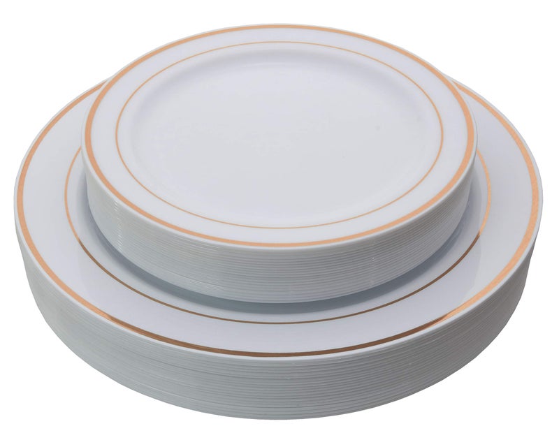 Exquisite Reflective Plastic Plates60 Peices Premium Heavyweight Plastic Dinnerware 301025 Dinner and 3075 SaladDinner Wedding Like China Cream Gold